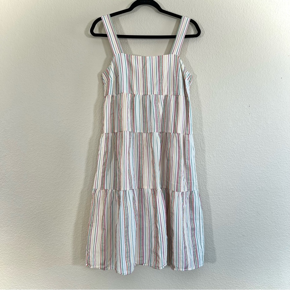 Madewell Textural Rainbow Stripe Button Back Tiered Midi Dress Size 4